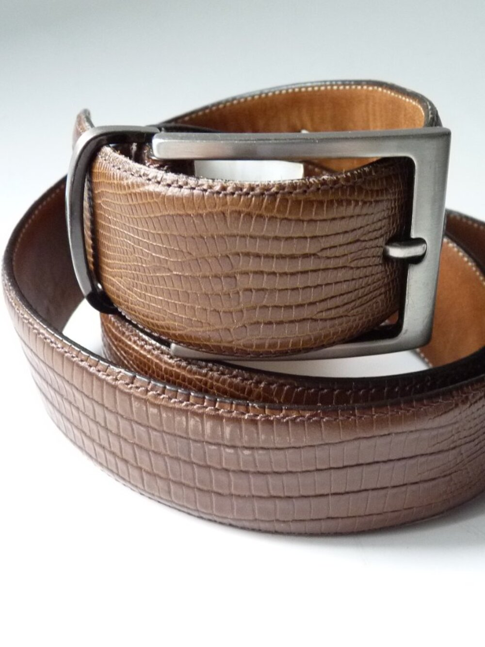 Mezlan brown lizard leather belt 32